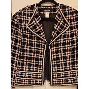 Jones New York Black & Pink Tweed Blazer Jacket Lined, Zip Close Size 16…